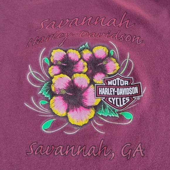 Harley Davidson Wide Cut Neck Magenta Tee - Picture 5 of 5